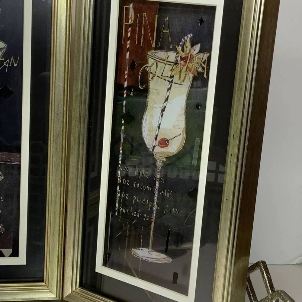 Tiki Bar Framed Picture Art Glass Lot 3 #N1 - Picture 4 of 7